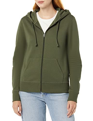 Image of Amazon Essentials Women's French Terry Fleece Full-Zip Hoodie (Available in Plus Size), Dark Olive, Small