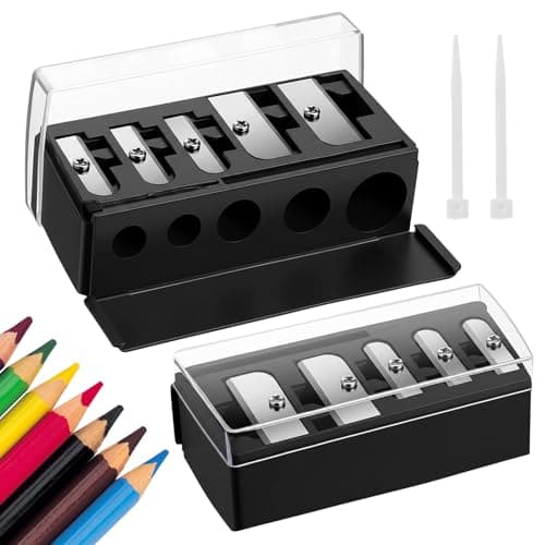 Image of 2 Pack Makeup Pencil Sharpener, 5 Hole Cosmetic Sharpener with Lid, Dual Holes Manual Tool for Eyeliner Eyebrow Lip Pencils - Portable Travel Beauty Accessories (Black)