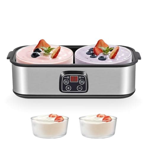 Image of Yogurt Maker 2000ml with 2 x 1000ml Glass Jars, LED Display, Adjustable Temp & Timer, Electric Yoghurt Maker Machine for Making Organic Yogurt, Natto, Healthy Homemade Desserts