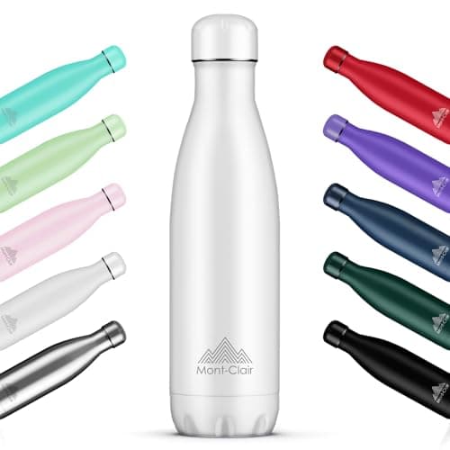 Image of Mont-Clair l'O Stainless Steel Water Bottle, Vacuum Insulated - BPA Free, 12h Hot & 24h Cold Drinks, Metal Water Bottle 1L Leakproof, Ideal for Adult, Kids, Running - White
