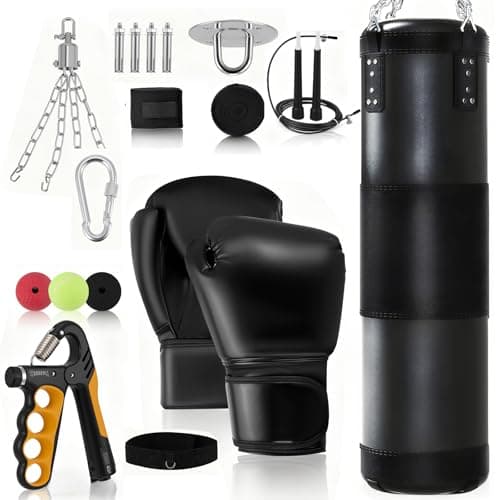 Image of Adult Punching Bag Set 120cm Heavy Punching Bag with 12 oz Boxing Gloves and Accessories, Complete Training Set for Boxing, Kickboxing, MMA | Ideal for Home Training & for