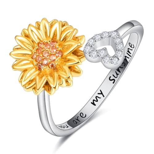 Image of KINGWHYTE Daisy Ring 925 Sterling Silver Flower Rings Adjustable Daisy Flower Open Ring Jewellry Birthday Christmas Valentine's Day Gifts for Women Girls