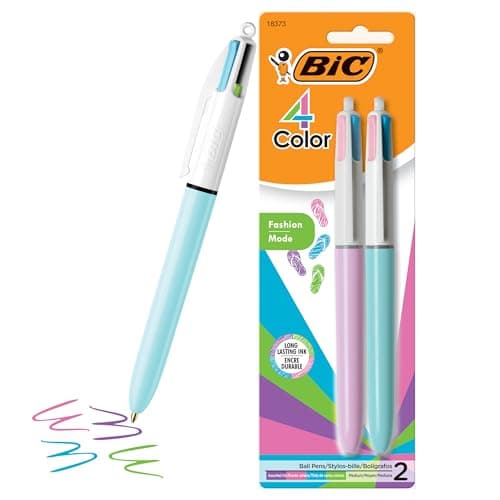 Image of Bic 4 Color Fashion Ball Pen, Medium Point (1.0mm), Assorted, 2-Count