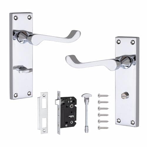 Image of Golden Grace Victorian Scroll Bathroom WC Toilet Door Handles Complete with (GG) Bathroom Mortise Lock in Polished Chrome Finish, Classic Interior Doors Hardware