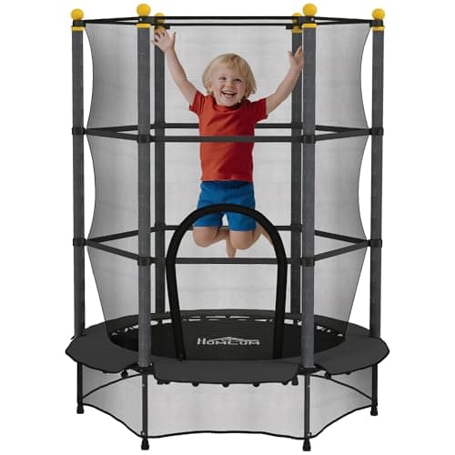 Image of HOMCOM 55" Kids Trampoline with Enclosure Net and Bottom Net, 4.6FT Toddler Trampoline Outdoor Indoor with Reinforced Steel Frame, for Ages 3-10 Years, Black