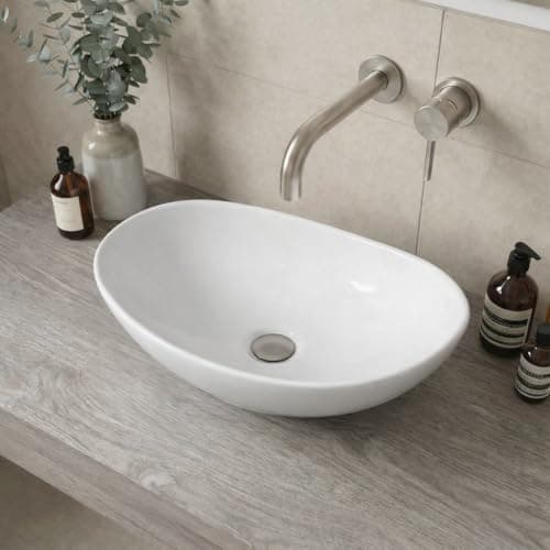Image of Affine® Countertop Basin for Bathroom and Cloakroom Hand Wash Basins Sink Modern White Gloss Oval, 410 x 330mm