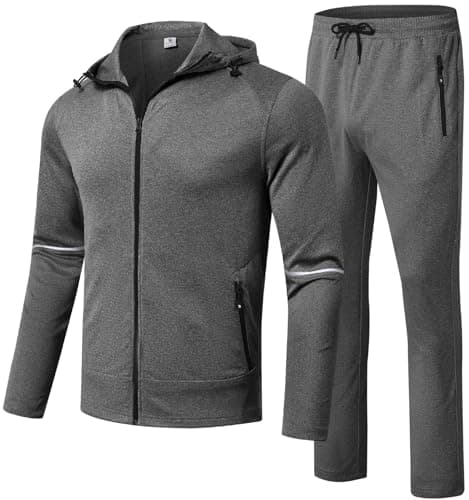 Image of Rdruko Mens Tracksuit Set Hooded Jacket Sweatsuits Jogging Tops Full Zip Joggers Sports Sweatsuit with Pockets Grey S