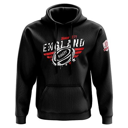 Image of Mens England Since 1871 Hoodie - Supporter Rugby English Badge Rugga Gifts for Him - St Georges Day Eng Sports Fan, Black, L