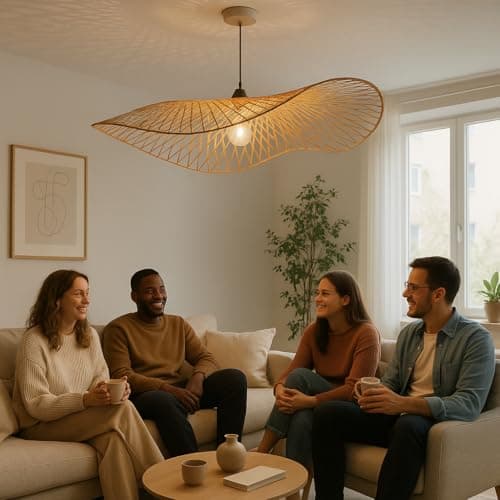 Image of CGC Lighting Indoor Ceiling lamp Shade Hand Made Bamboo Easy fit Non Electrical (X Large)