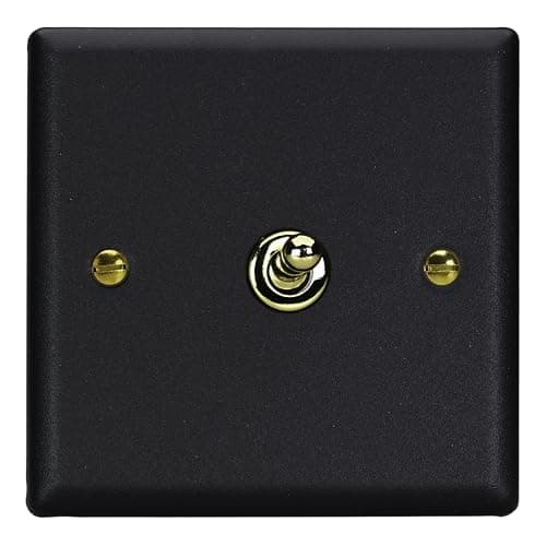 Image of Varilight Single Toggle Light Switch 2-Way - Vogue Matt Black With Polished Brass Toggle, XYT1V.MB