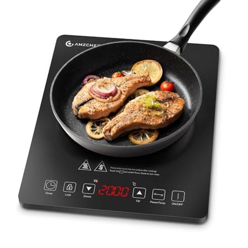 Image of AMZCHEF Single Induction Hob, Portable Induction Hob with Slim Design of 4.45cm, 20 Power Levels and 20 Temperature Settings, Fashionable Black Glass Panel, Touch Sensor, Hour Timer, Safety Lock