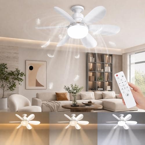 Image of SURPALIG 52CM Ceiling Fans with Lights and Remote, Ceiling Fan Light 40W E27, Base Included, Light Bulb Ceiling 3 Speeds, 3 Dimmable Colors, Timer, Quiet Fan Lights for Living Room Bedroom Kitchen