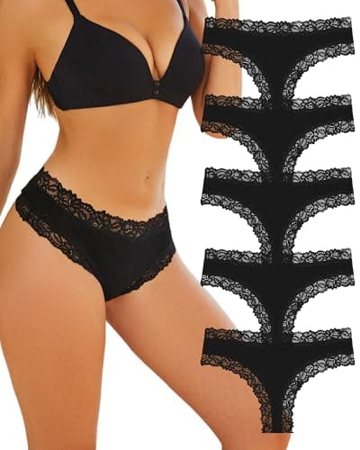 Image of ALL OF SHE Cotton Underwear Women Lace Women's Knickers Brazilian Ladies Briefs Sexy Hipster Panties Soft Black Pants Multipack Pack of 5-XS