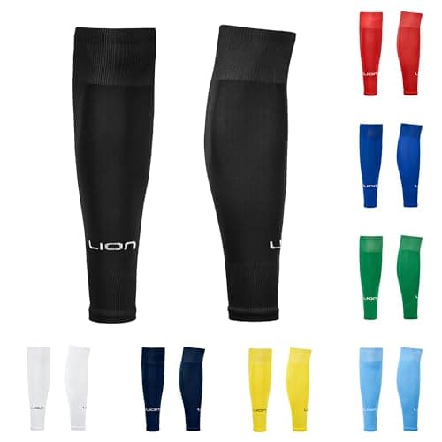 Image of LION SPORTSWEAR Kids/Youth Football Sock Sleeves To Accompany Grip Socks - Fits Over Calf/Shin Pads - Variety Of Colors To Match Your Team Kit (Black)