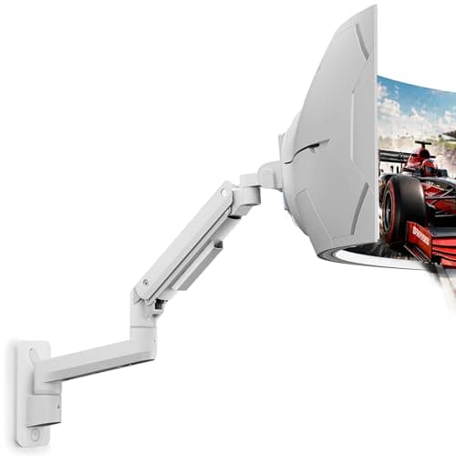 Image of monTEK Ultra Wide Monitor Wall Mount for 17-49 Inch Screens, Heavy Duty Single Monitor Mount up to 44 lbs, Fully Adjustable Gas Spring Monitor Arm, 75x75/100x100 VESA Wall Mount, White