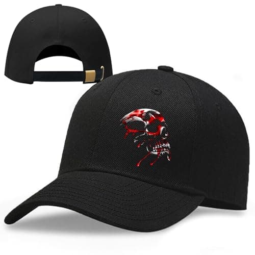 Image of Horror Blood-spattered Skull Hats for Men Snapback Baseball Cap for Women Reaper Grim Skeleton Ball Caps Plain Black Cotton Trucker Hat Adjustable Size Baseball Hat Accessories