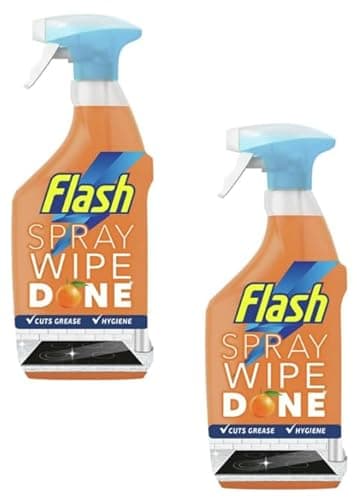 Image of SPRAY 2 X Flash Kitchen Cleaner Spray 800ml – Antibacterial, Tough on Grease, Streak-Free, No Rinse, Kills 99.9% Bacteria, Fresh Scent Orange - 2 Pack