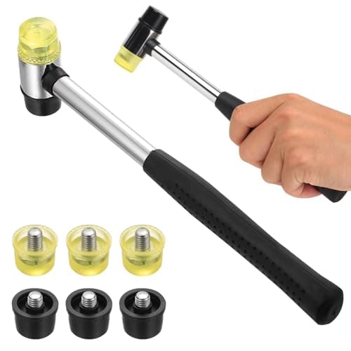 Image of Rubber Mallet Hammer, 25mm Double-Face Nylon Hammers, Non-Slip Small Soft Mallet Plastic Hammer with 6 Replacement Heads for Jewelry Woodworking DIY Arts and Crafts Tools