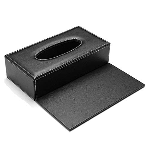 Image of PU Leather Tissue Box Holder Black Tissue Holder for Bathroom Vanity Countertop Night Stands Office Car Home, Modern Rectangular Tissue Box Cover Decorative Paper Facial Case Dispenser -Black