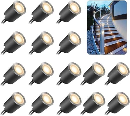 Image of SMY Lighting16Pack Decking Lights, LED Deck Lights with Protecting Shell φ32mm,Warm White Deck Lighting IP67 Waterproof, 12V Low Voltage for Garden Steps,Stair,Patio,Floor,Kitchen Skirting Decoration
