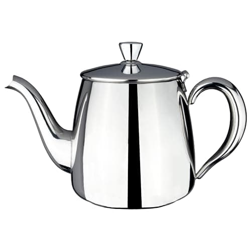 Image of Café Olé PT-035 Premium Tea Pot, 18/10 Stainless Steel, Mirror Polished, 35oz, Stay Cool Hollow Handles, Perfect Pour Spout, Silver