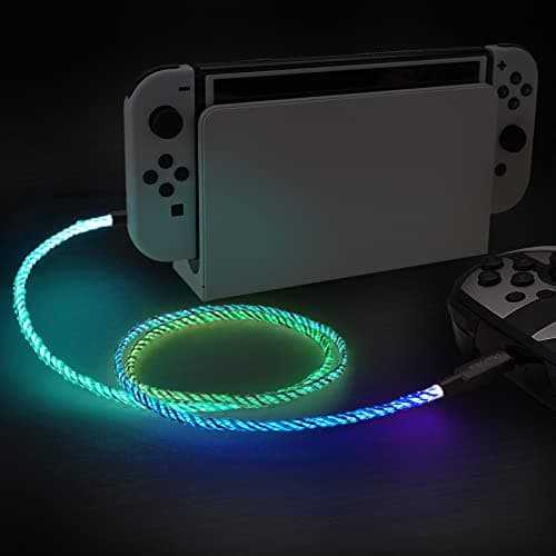 Image of PlayVital USB C Cable for Nintendo Switch/Switch Lite/Switch Pro, Type-C Charging Cable for ps5 / Xbox series/Xbox Elite Series 2, Charger Cord Data Cord with LED Light for Gamepad - 4.92FT