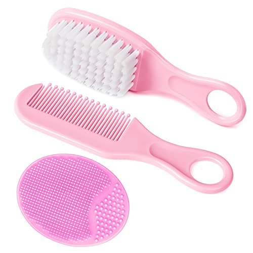 Image of Aolso Baby Hair Brush, 3PCS Baby Hair Brush and Comb Set, Cradle Cap Brush and Baby Hair Comb for Newborns & Toddlers, Perfect Baby Registry Gift, Pink