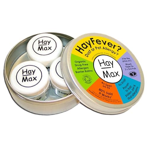 Image of HayMax Allergen Barrier Balm Triple Tin - Pure, Aloe & Lavender - Organic, Natural & Non-Drowsy Hay Fever & Allergy Relief Balm - Traps Pollen, Dust & Allergen Particles - Apply Around The Nose & Eyes