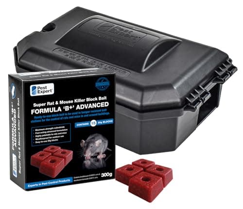 Image of Pest Expert Rat/Mouse Killer Poison Bait Blocks (300g - 15 Blocks) Single Feed Fast-Acting Rat Poisoning Super Strength for Indoor/Outdoor Use & Heavy-Duty Rat Bait Box Station for Safe Control