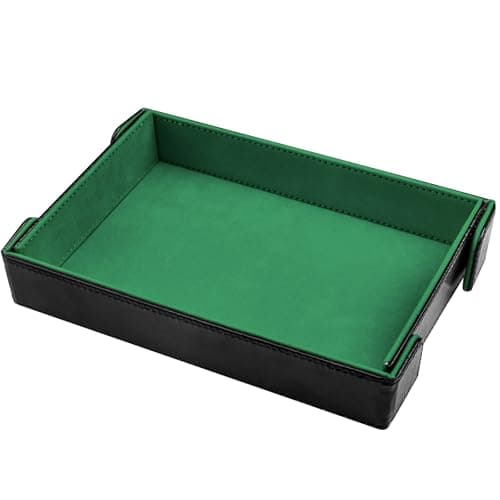 Image of SIQUK Magnetic Folding Dice Tray Rectangle Dice Rolling Tray PU Leather Foldable Dice Holder Storage Box for D&D RPG Dice Games, Green