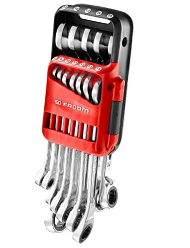 Image of FACOM 467B.JP12 Metric Ratchet Combination Spanner Set on Portable Case, Silver, Set of 12 Pieces