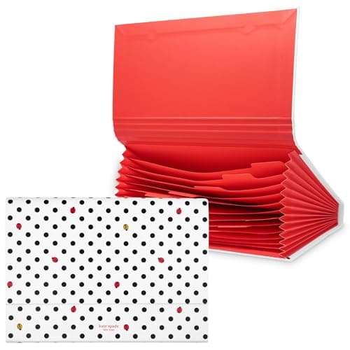 Image of Kate Spade New York Expanding File Organizer, 12-Pocket Folder, Faux Leather File Folio with Magnetic Closure, Letter Size Document Holder, Ladybug Dot