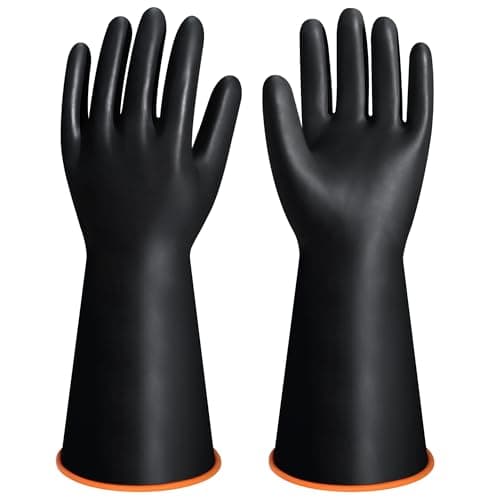 Image of Large Rubber Gloves, XL Heavy Duty Long Black Rubber Gloves, Latex Chemical Resistant Glove, Waterproof Drain Cleaning Industry Gauntlet Gloves, Resist Strong Acid, Alkali, Oil, Non-Slip (14 inch)