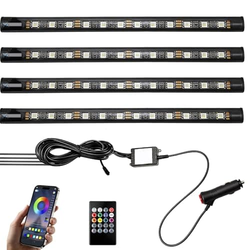 Image of Car LED Light Strip Interior 4PCS 22cm RGB Atmosphere Light App & Remote Control 48 LEDs Multicolor Interior Ambient Lighting 12V with Audio Synchronization Waterproof Car Accessories for Men Women