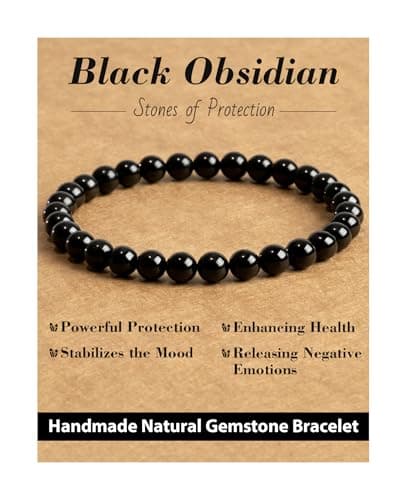 Image of Landorilo 6mm Crystal Bead Bracelet for Women and Men, Containing Healing Gemstones, Friendship Yoga Chakra Relaxation Elastic Bracelets, Christmas, Anniversary, Birthday Gift(Black Obsidian)