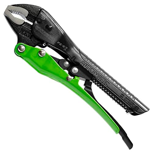 Image of Locking Pliers with Unique Non-Slip/gripping Screw Removal Jaws for the Easy Extraction of Damaged/Stuck Screws, Black/Green. Neji-Saurus mole Grip Pliers by ENGINEER (Auto)