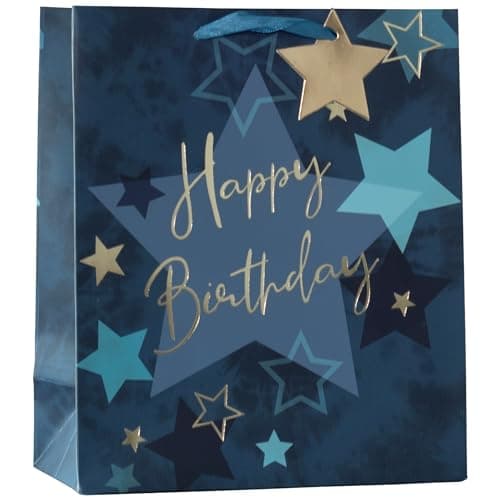 Image of Design By Violet Blue Star Happy Birthday Paper Gift Bag With Star Gift Tag Presents Gift Bag For Him Birthday Gift Wrap Occasion Medium