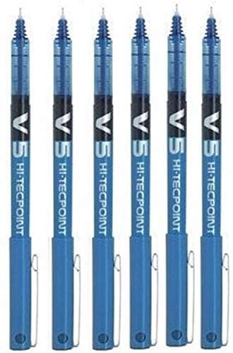 Image of Pilot BX V5 Hi-Tecpoint Rollerball Pen - Extra Fine 0.5mm Tip 0.3mm Line - Blue (Pack of 6)