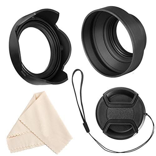 Image of Veatree 77mm Lens Hood Set, Collapsible Rubber Lens Hood with Filter Thread + Reversible Tulip Flower Lens Hood + Center Pinch Lens Cap + Microfiber Lens Cleaning Cloth