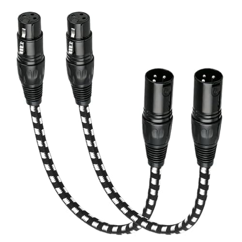 Image of 2 Pack XLR Cables 0.3m/1ft, Short XLR to XLR Microphone Cable Male to Female 3 Pin Balanced Nylon Braided Mic Lead for Power Amplifier Sound Console Speaker Studio Recording Mic Mixer Live Production