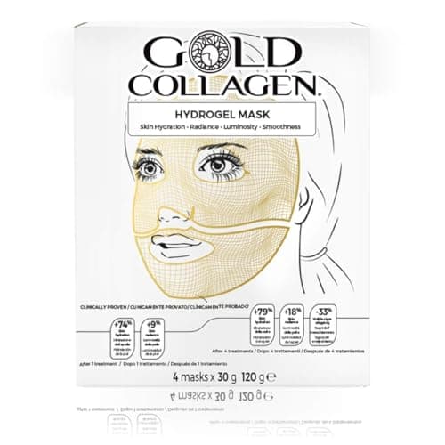 Image of GOLD COLLAGEN Hydrogel Mask Set - Face Masks Skincare Set for Dehydrated & Tired Skin, Sheet Mask x 4 with Hyaluronic Acid Against Wrinkles & Fine Lines, Cooling Effect Skin Care - Made in South Korea