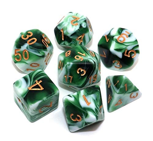 Image of CREEBUY Polyhedral DND Dice Set Green White RPG Dice for Dungeon and Dragons D&D Pathfinder MTG Role Playing Games 7-Die Dice