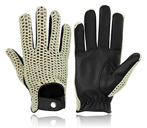 Image of Swift Wear Mens Vintage Classic English Cotton Crochet String Unlined Fashion Real Leather Chauffeur Driving Gloves (L, Black)