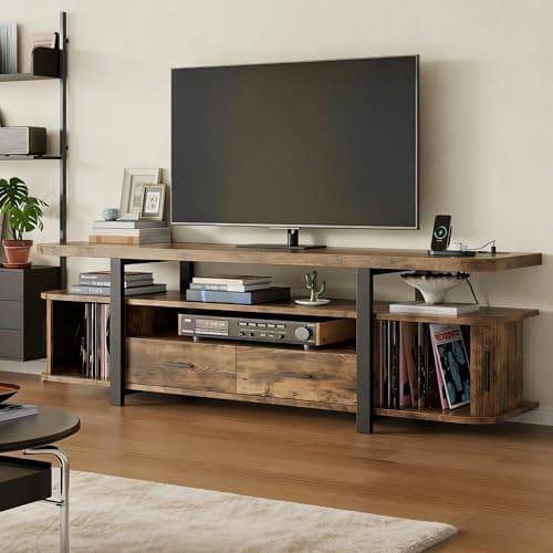 Image of Gyfimoie TV Stand Cabinet for TVs up to 65/70 inch,166cm Long Modern TV Unit with Power Outlet and Storage Drawers,Wooden Industrial TV Console, TV Unit Console Table for Living Room Bedroom