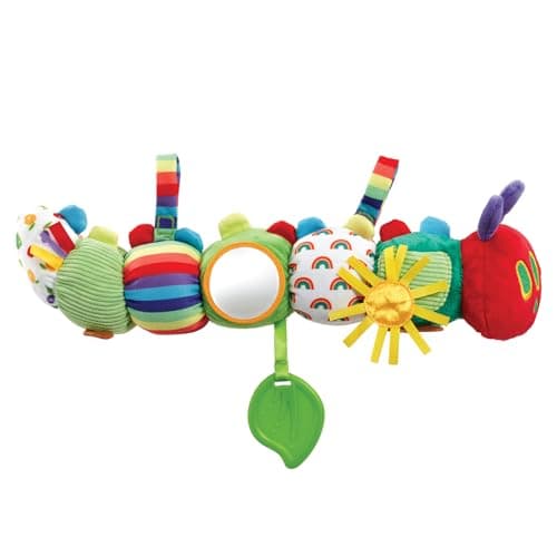 Image of Rainbow Designs Very Hungry Caterpillar Sensory Baby Toy - Soft Activity Toy with Crinkle Sounds, Rattle, Mirror & Teether - Learning Activity Toy for Toddlers- Buggy & Cot Attachable