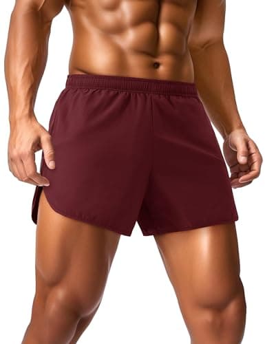 Image of MAGCOMSEN Men's Athletic Sports Shorts Lightweight Breathable Running Gym Training Casual Shorts with Drawstring Waist Wine Red, 36