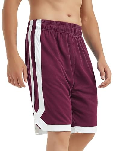 Image of TOPTIE Men's 7" Mesh Basketball Shorts with Pockets, 2-Tone Active Athletic Shorts, Workout Shorts for Adult-Maroon-XL