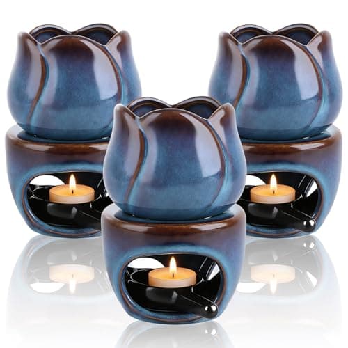 Image of APACALI 3 Pack Wax Melt Burners, Blue Oil Burners for Wax Melts, Candle Wax Burner with Tealight Spoon, Ceramic Oil Burner for Home Decor
