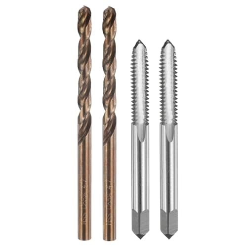 Image of sourcing map Tap and Drill Bit Set, 2pcs M6 x 1.25 Metric Straight Flute Thread Screw Taps & 2pcs 4.7mm Twist Drill Bits, Uncoated/Roasted Yellow HSS-6542/M35 HSS-CO Tapping Threading Tool