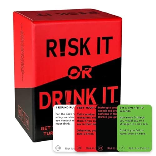 Image of Drinking Games, Games for Adults | Risk It or Drink It | Fun Drinking Card Game Dares, Decisions, and Drinks Interactive Challenges Great For Games Nights, Parties, Hen & Stag Nights, Students & More